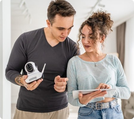 Pareja instalando las cámaras de Xfinity Home 